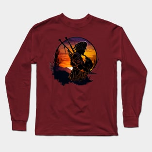 Bagpipe player in the dark sunset Long Sleeve T-Shirt